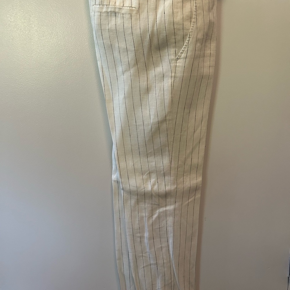 Off white pinstripe lined linen pants